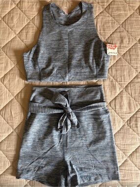 FP Movement by Free People Heathered Gray High-Waist Bike Shorts with Tie